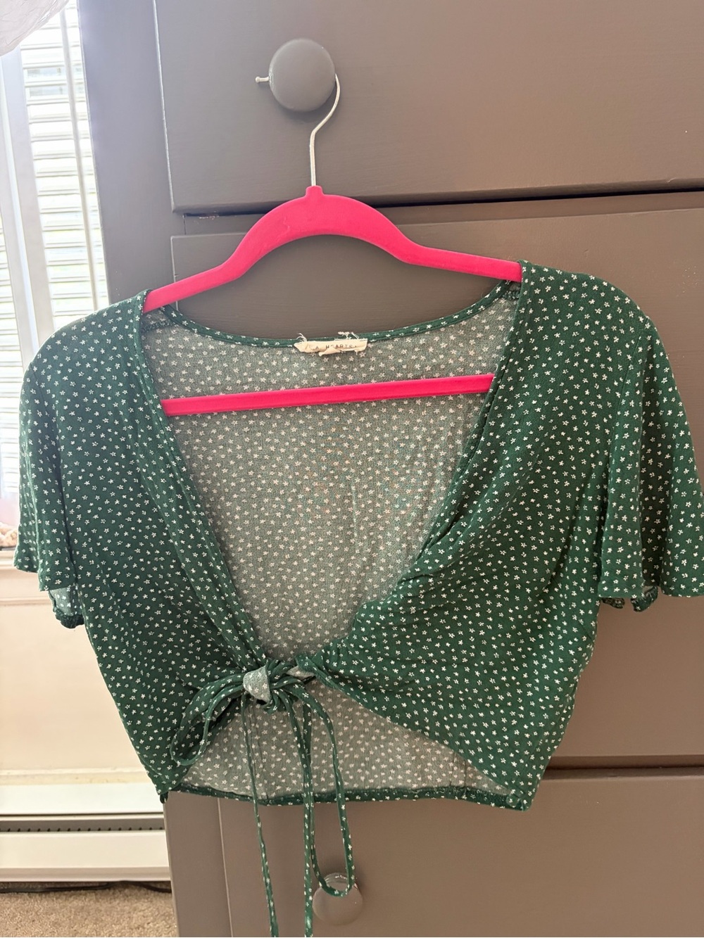 Pacsun Green Tie-Front Crop Top with Micro Floral Print